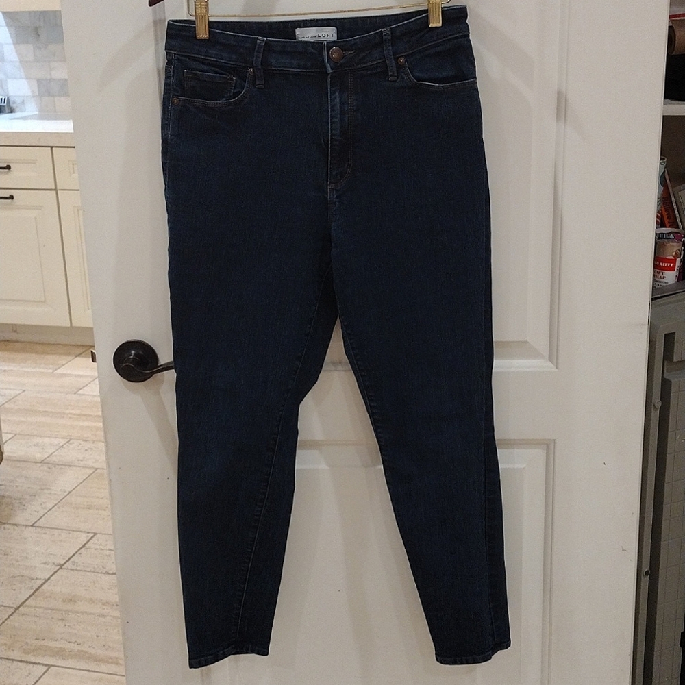 Loft Curvy High Waist Skinny Ankle Jeans Size 30/10 Dark Wash